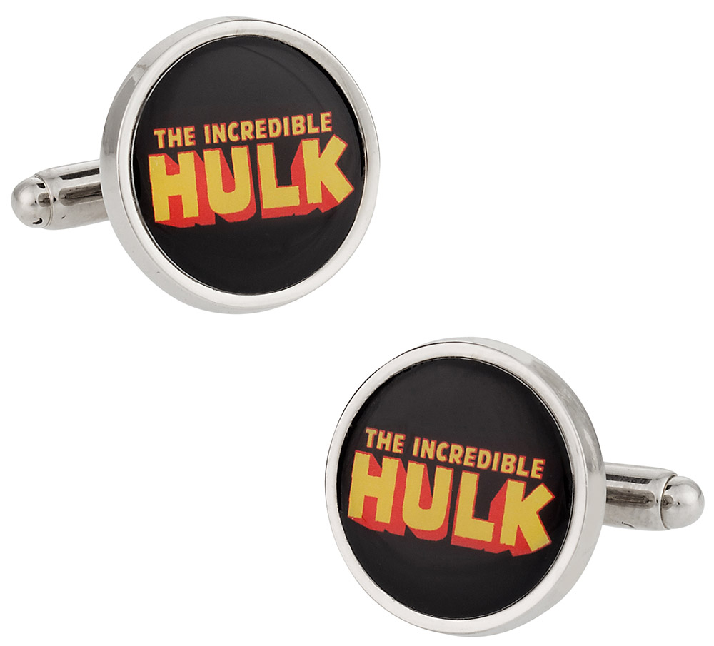 Hulk Silver-Tone & Black Round Cufflinks
