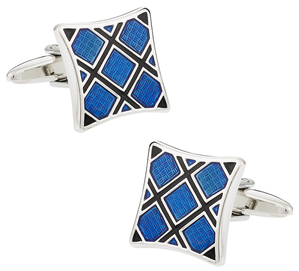 Blue Plaid Silver Cufflinks