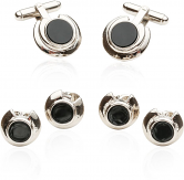 Art Deco Onyx and Silver Formal Set