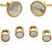 Ribbed Mother of Pearl Gold Tuxedo Cufflinks & Studs | Canada Cufflinks