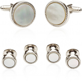 Ribbed Mother of Pearl Silver Tuxedo Cufflinks & Studs | Canada Cufflinks