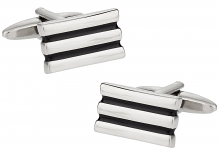 Black Silvertone Lined Cufflinks