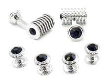 Silver Blue Swarovski Barrel Formal Set | Canada Cufflinks