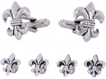 Fleur De Lis Cufflinks and Studs in Antique Silver