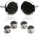 Black Diamond Dust Tuxedo Cufflinks and Studs