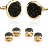 Black Diamond Dust Gold Cufflinks and Studs