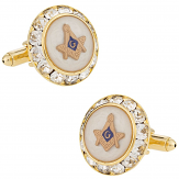 Mother of Pearl Gold Crystal Masonic Cufflinks