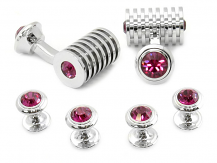 Silver Fuschia Swarovski Barrel Formal Set | Canada Cufflinks