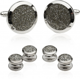 Silver Diamond Dust Tuxedo Cufflinks and Studs